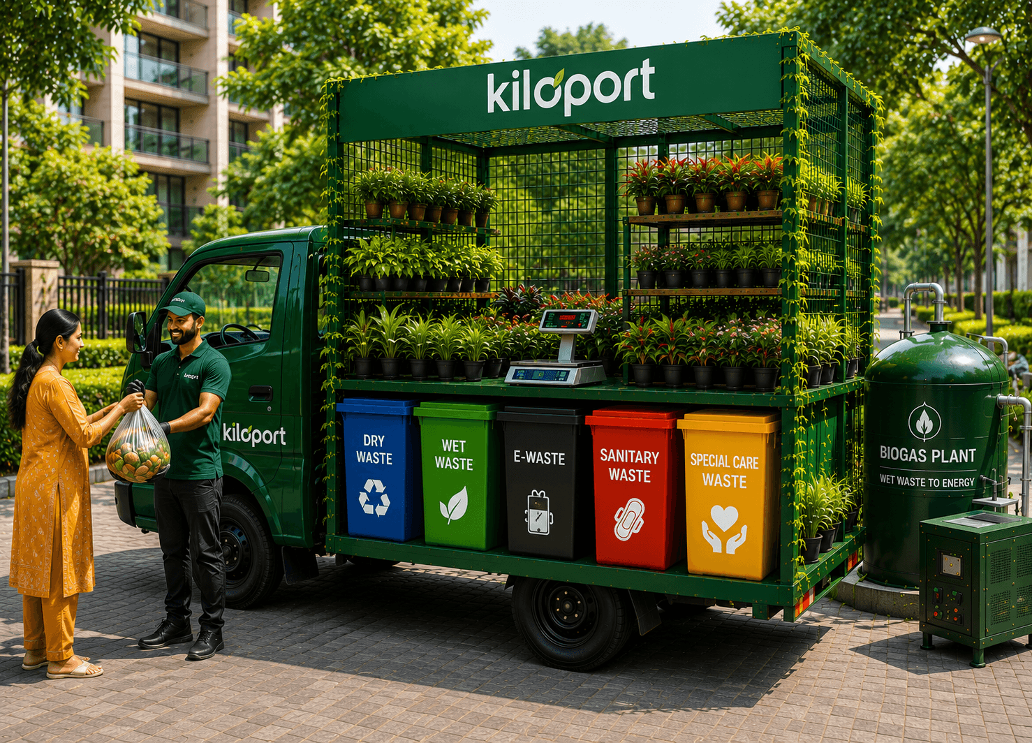 Kiloport Buyer collecting recyclable waste from a society resident