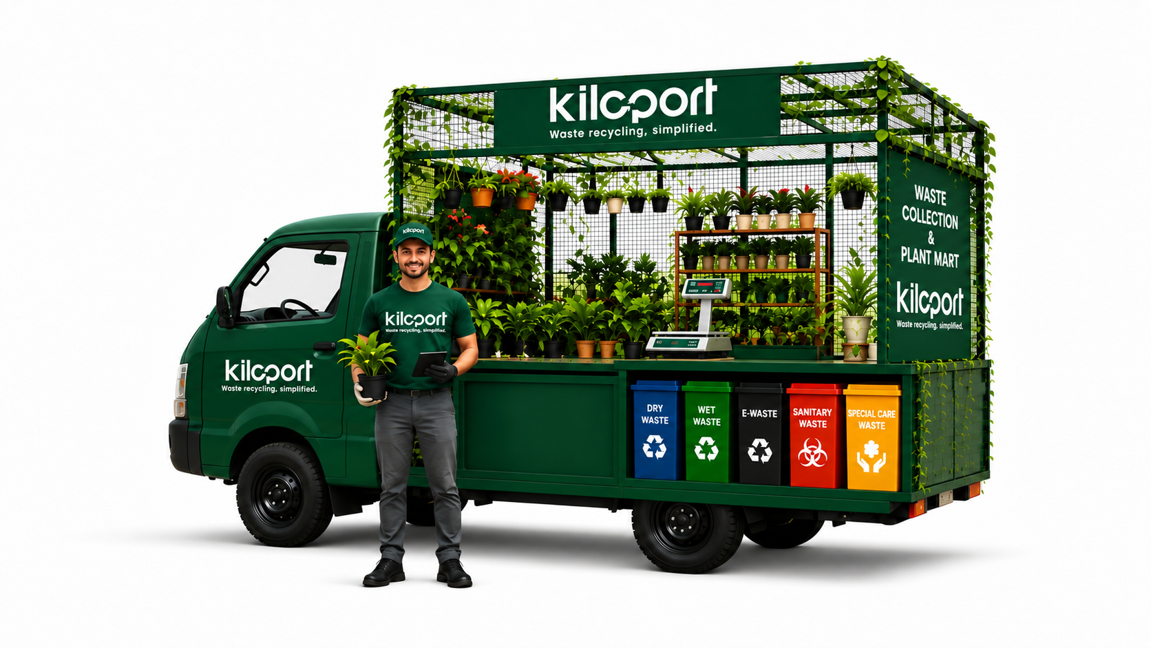 Kiloport mobile plant mart and waste collection vehicle